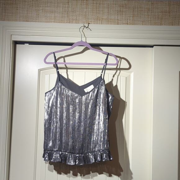 Anthropologie Silver Sequin Ruffle Hem Cami Top Women's Size 14 - Picture 1 of 14
